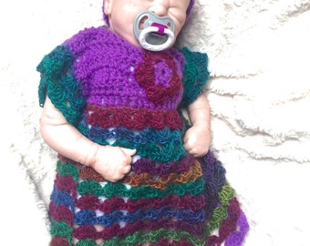 Rainbow hippy dress 0-3 months Baby girl newbown crochet knitted flower wedding headband set purple unique designer special occasion irish