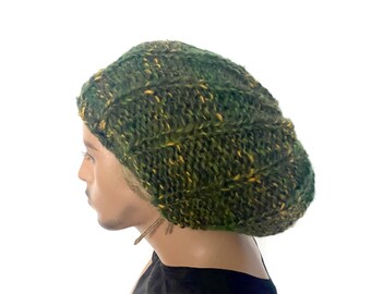 Unisex slouch Dread beanie Oversized hat mans mens unique hand crochet knit gift tam accessories hippy handmade dreadlocks Irish alpaca gree