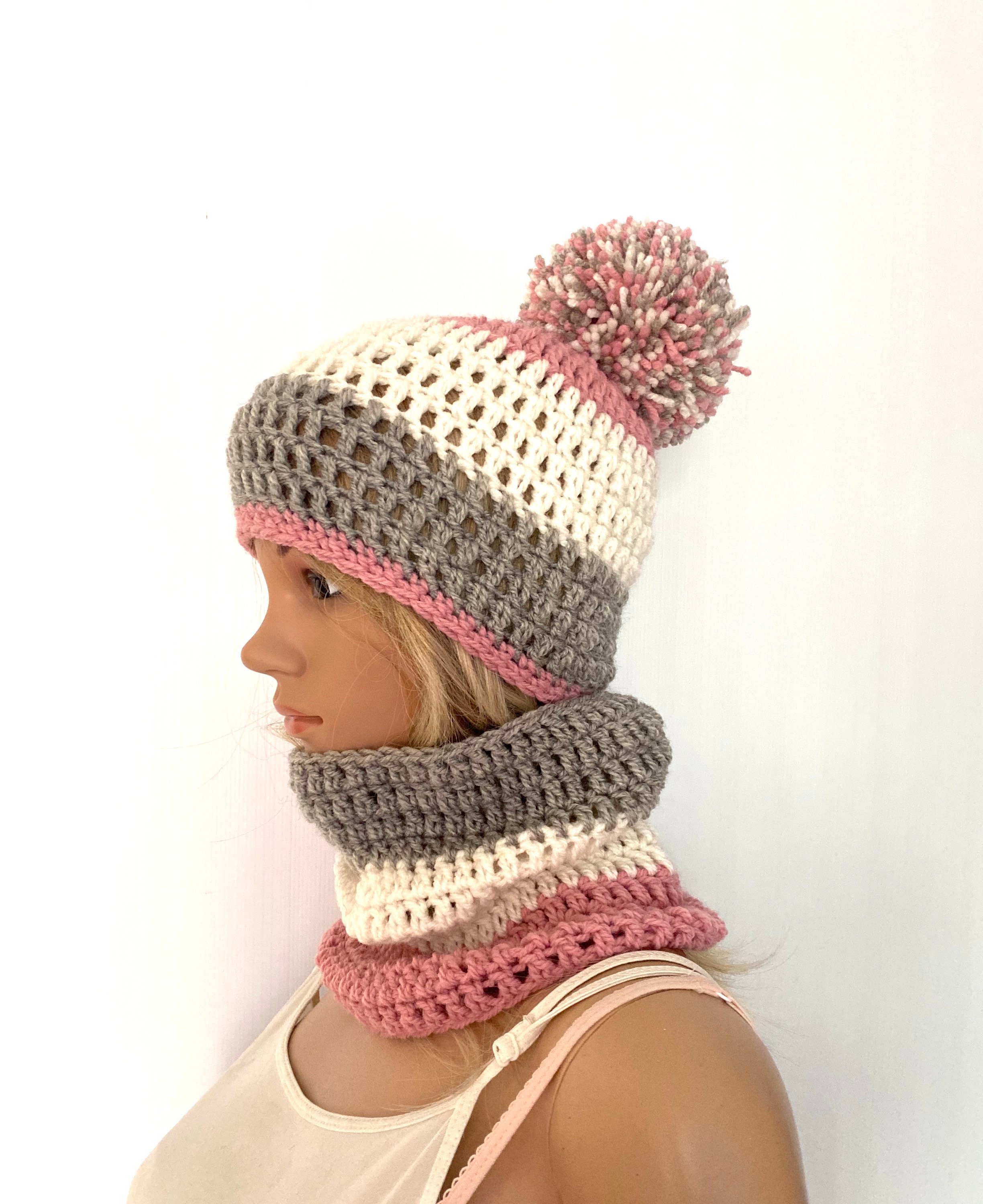 Anne Klein Cream Knit Hat and Glove Set with Pom Pom ANNE KLEIN SOFT CREAM CABLE KNIT HAT AND SCARF SET main image 3
