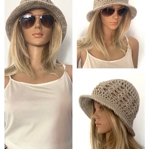 Cloche bucket hat beanie peak summer Womens hand crochet knit brim hippie boho teen unique designer chemo vintage look 1920s irish image 9