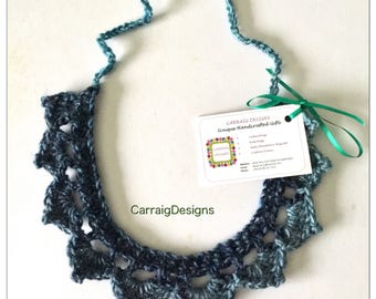 Crochet lace necklace jewellery choker irish Hippy fall scarf knit Womens teens designer unique handmade knit denim hippie gift wedding mult