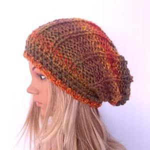 Orange fall slouch Dread beanie Oversized womens hat mens unique guy hand crochet knit gift tam chunky hippy handmade dreadlocks multi irish