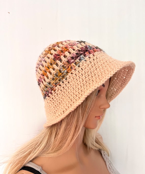 Women's Cloche Hat Sun Beanie Peak Summer Womens Hand Crochet Knit