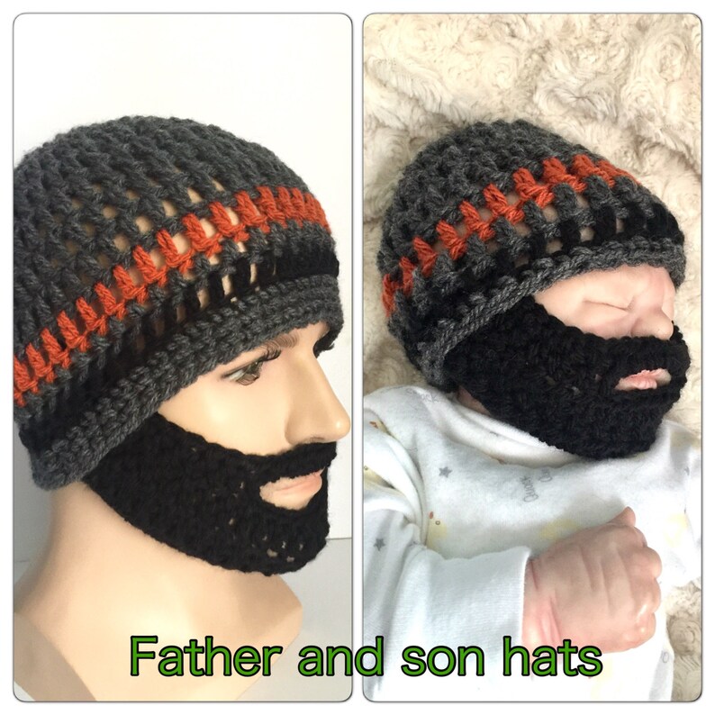 Father and Son Matching Beard Hats Baby Boy Black Crocheted Etsy