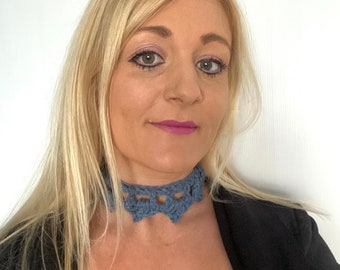 Denim choker crochet collier de dentelle bijoux vendeur irlandais Hippy tricot Femmes adolescents designer unique à la main hippie cadeau mariage Irlande