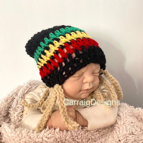 Rasta hat dread Baby boy girl crochet knit hippie hippy boho Slouch or Fitted beanie jamaican unique  kids newborn hats light dreadlocks