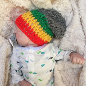 Rasta Baby boy/girl crocheted,knitted hippie hippy boho Slouch or Fitted beanie jamaican unique designer,kids newborn hats,shower gifts image 4