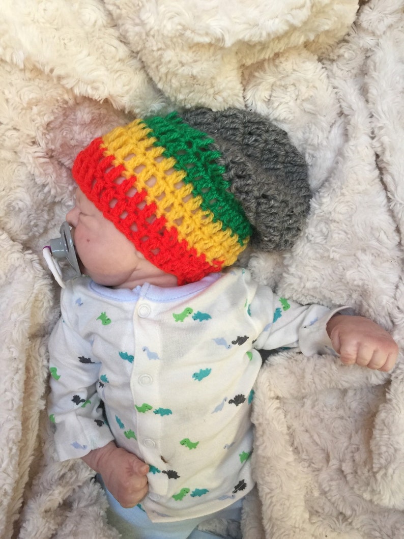 Rasta Baby boy/girl crocheted,knitted hippie hippy boho Slouch or Fitted beanie jamaican unique designer,kids newborn hats,shower gifts image 4