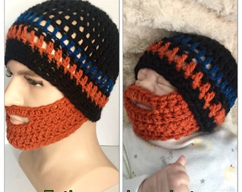 Father and son matching beard hats Baby boy orange ginger crocheted knitted hippie beanie designer kids newborn gift bearded lumberjack dadd