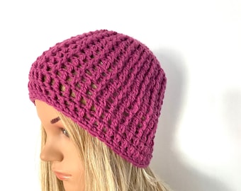 Pink ribbed hat womens hat beanie teens hand crochet knit  beanie hat gift rainbow boho festival  Christmas gift ooak hippy Irish unique