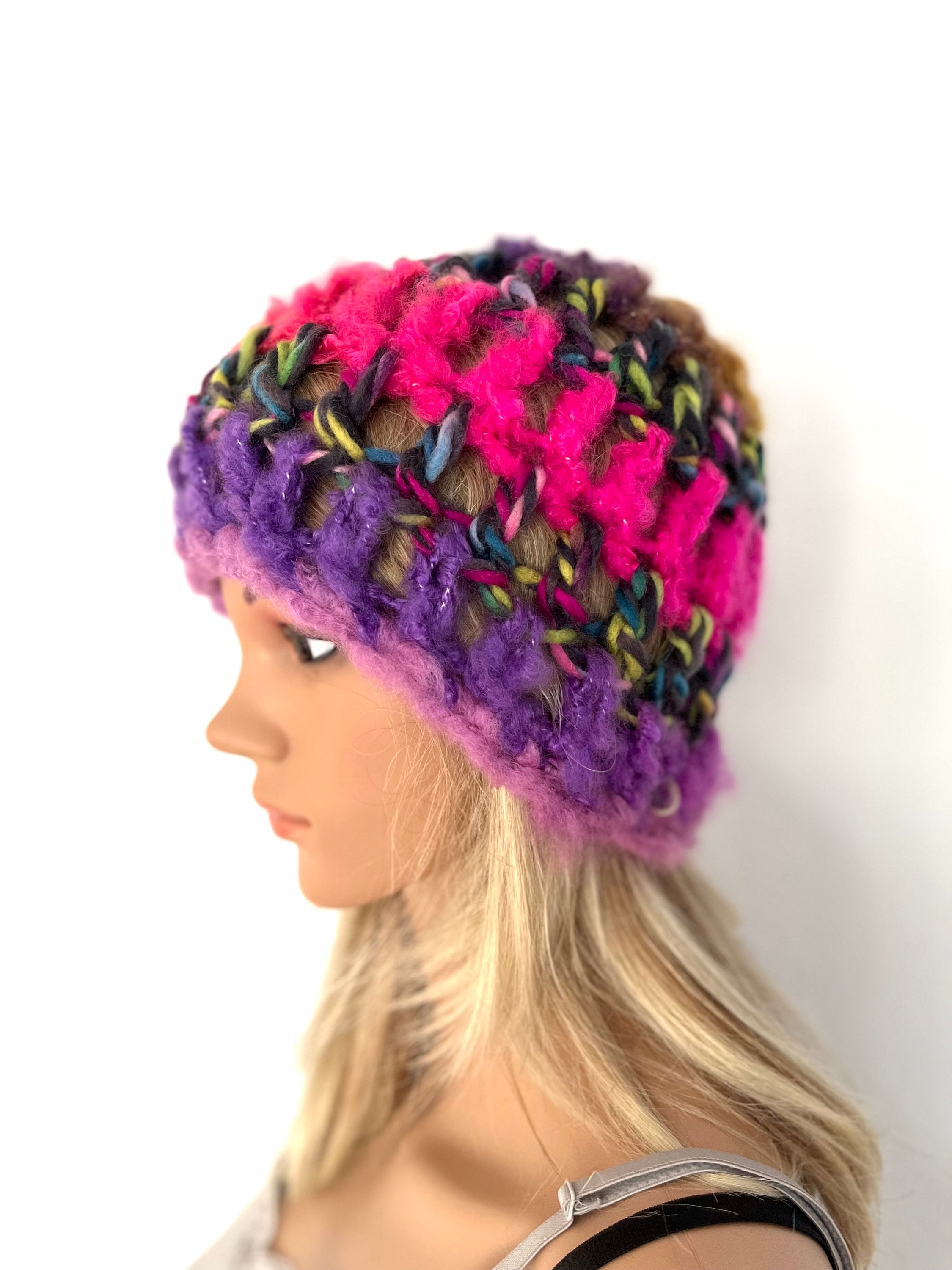 Chunky Beanie Hat , Hand Crochet Knit Beanie Hat Rainbow  display picture 1