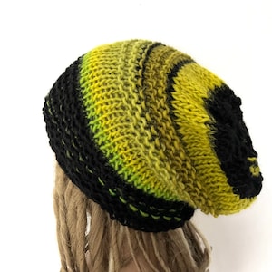 Green black Unisex slouch Dread beanie Oversized hat mans mens unique wool hand knit gift tam accessories hippy handmade dreadlocks irish