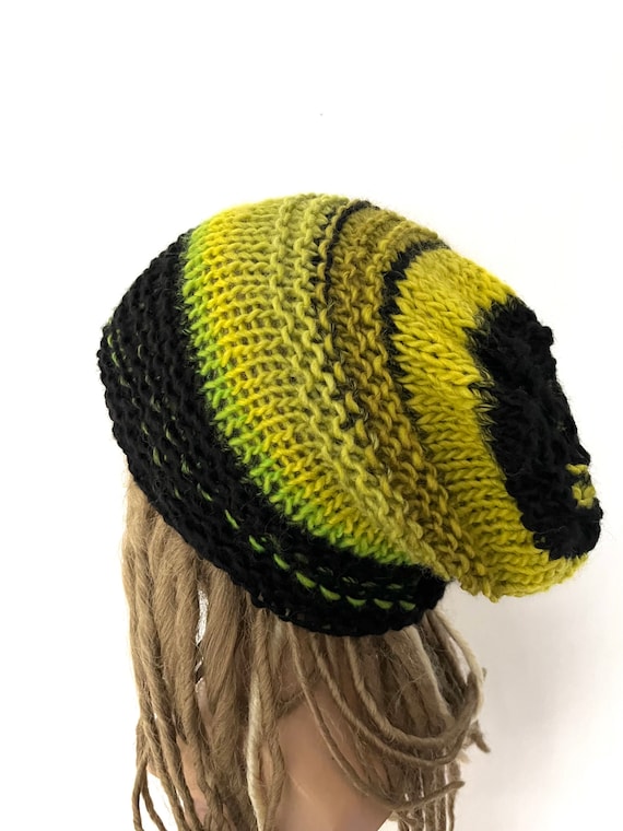 Green Black Unisex Slouch Dread Beanie Oversized Hat Mans Mens