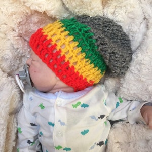 Rasta Baby boy/girl crocheted,knitted hippie hippy boho Slouch or Fitted beanie jamaican unique designer,kids newborn hats,shower gifts image 6