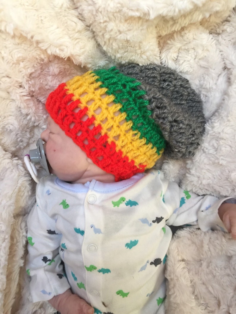 Rasta Baby boy/girl crocheted,knitted hippie hippy boho Slouch or Fitted beanie jamaican unique designer,kids newborn hats,shower gifts image 6