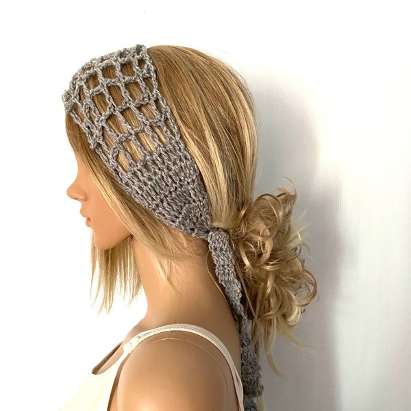 Summer headband mesh womens teens handmade dread tube wrap hippy boho festival ear warmer yoga ski dreadlocks gift Irish rasta grey