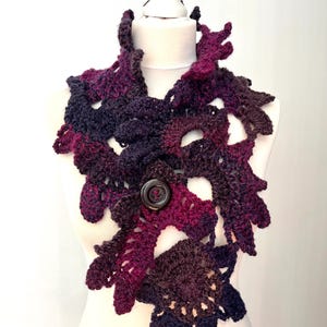 Crochet Lace scarf, knit Womens teens designer unique, Freeform Irish crochet  gift winter scarf Irish, lariat, ruffled scarf ooak, chunky