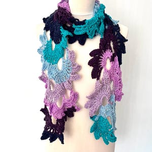 Crochet Lace scarf, knit Womens teens designer unique, handmade  cowl oversized crochet  gift winter scarf Irish, lariat, ruffled scarf ooak