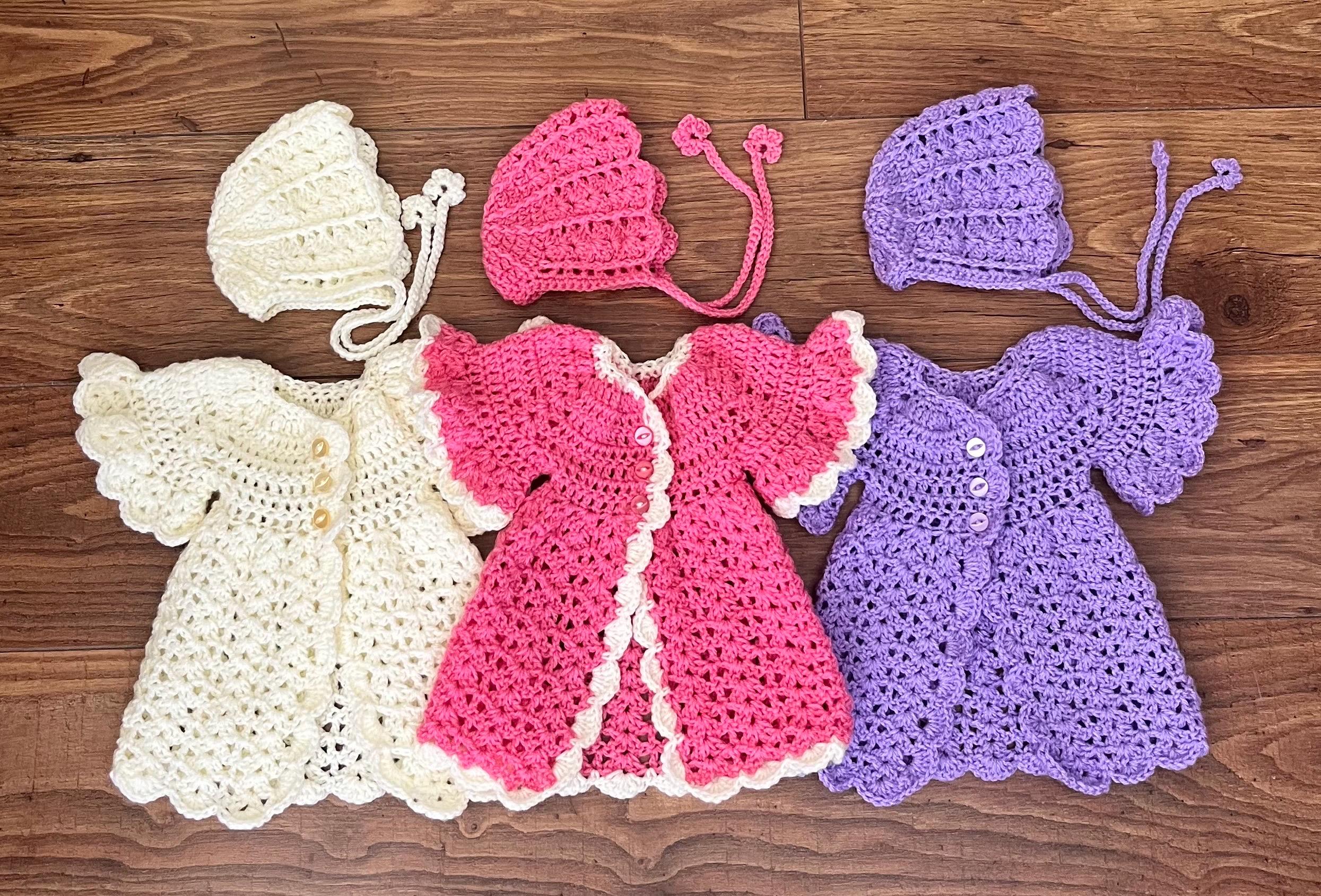 Newborn crochet knitted outfit,baby going home outfit, baby bonnet and matinee coat,0-3months outfit, new baby dress, baby photo prop