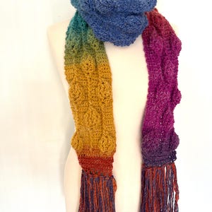 Flower Leaf Scarf Crochet for Women designer unique handmade knitted crochet  gift winter women’s scarf Irish rainbow bauble bubble scarf