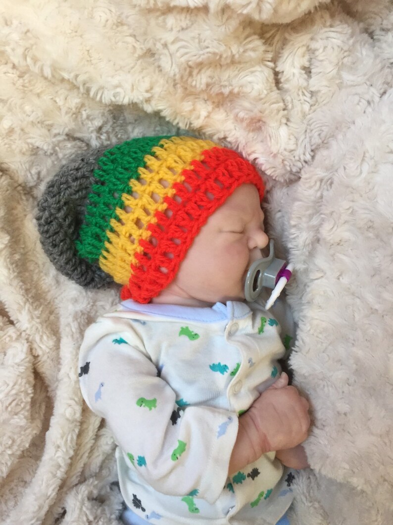 Rasta Baby boy/girl crocheted,knitted hippie hippy boho Slouch or Fitted beanie jamaican unique designer,kids newborn hats,shower gifts image 5