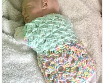 Baby sweater 0-3 month pastel green girl cardigan crochet knit hippie tank top vest rainbow unique designer ooak newborn photo prop gift