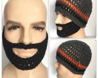 Black Beard hat designer mans mens unisex hand crocheted knit classic beanie hat,Irish boyfriend guy gift face warmer winter ski mask