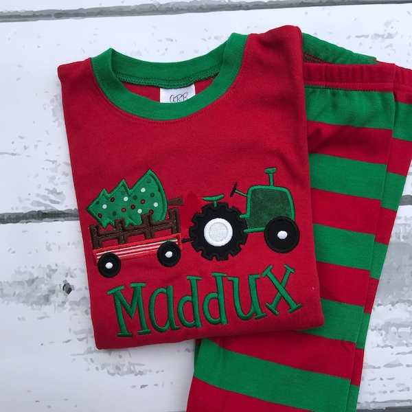 PRE-ORDER - Christmas Tractor- Boy's Christmas PJs- Christmas Tree - Personalized Christmas PJs - Christmas Tractor -Tractor Pajamas-Tractor