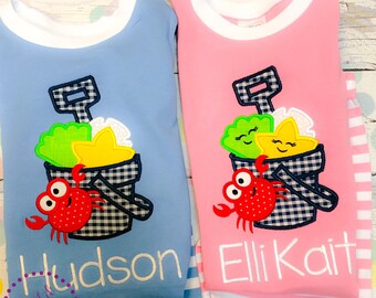 Personalized Sand Pail Outfit - Beach Vacation - Sandbucket Applique - Castle Shirt- Birthday Shirt - Beach Shirt - Beach Set