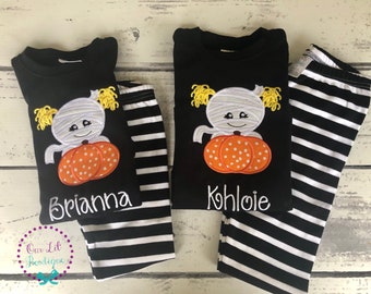 halloween pajamas personalized pajamas girls halloween pajamas boys halloween pajamas pumpkin pajamas mummy pajamas
