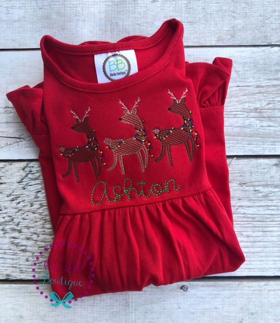 Reindeer Christmas Shirt - Girls Christmas Dress - Reindeer Shirt - Christmas Applique Dress - Christmas Applique Shirt - Reindeer Il_570xn