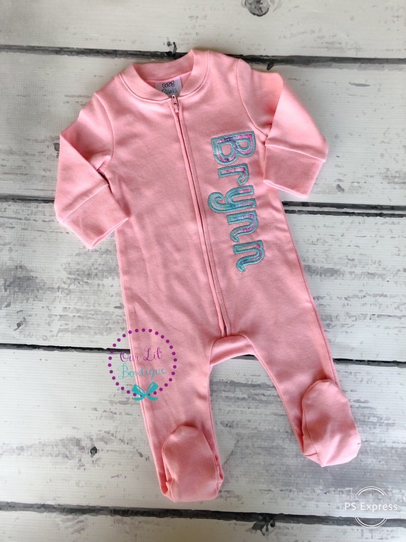 Baby Girl Coming Home Outfit Footy Sleeper Going Home Outfit Baby Shower Gift Pink And Aqua Girl Footy Sleeper Personalized By Our Lil Bowtique Catch My Party