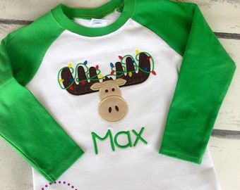 Christmas Moose Appliqué Shirt - Personalized Holiday Outfit