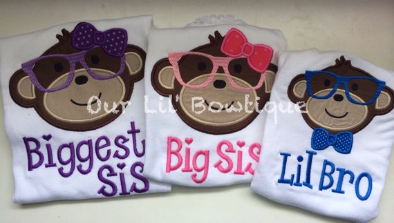 Sibling Shirts - Nerd Monkeys - Monkeys -Big Sister or Big Brother T-Shirt - Baby Announcement - Big Sister - Big Brother - Little Sister Il_570xn