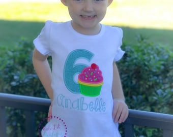 Camiseta personalizada de cupcake de cumpleaños - Traje bordado para niña para aplastar pastel