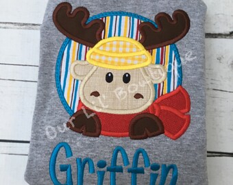 Christmas Moose Shirt - Boy's Moose Birthday Shirt - Girl's Moose Birthday Shirt - Baby - Personalized Shirt - Woodland- Winter Moose Shirt