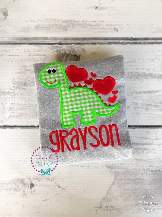 Boys Valentine Shirt - Dinosaur Shirt - Dinosaur Valentine Shirt - Valentine Shirt - Dinosaur Applique - Dinosaur - Hearts - Raglan Il_570xn