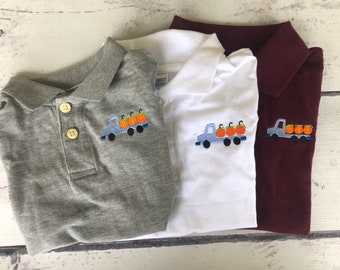 Pumpkin Truck Polo: Embroidered Fall Thanksgiving Shirt