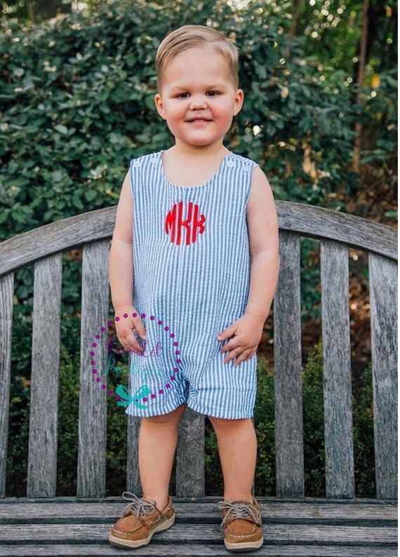 Seersucker Monogrammed Jon Jon - Boys Monogrammed Jon Jon - Toddler Jon Jon - Personalized Jon Jon - Romper Il_570xn