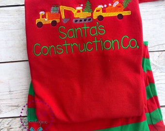PRE-ORDER - Christmas Construction Pajamas- Boy's Christmas PJs- Christmas Tree - Personalized Christmas Pjs - Christmas Truck Pjs