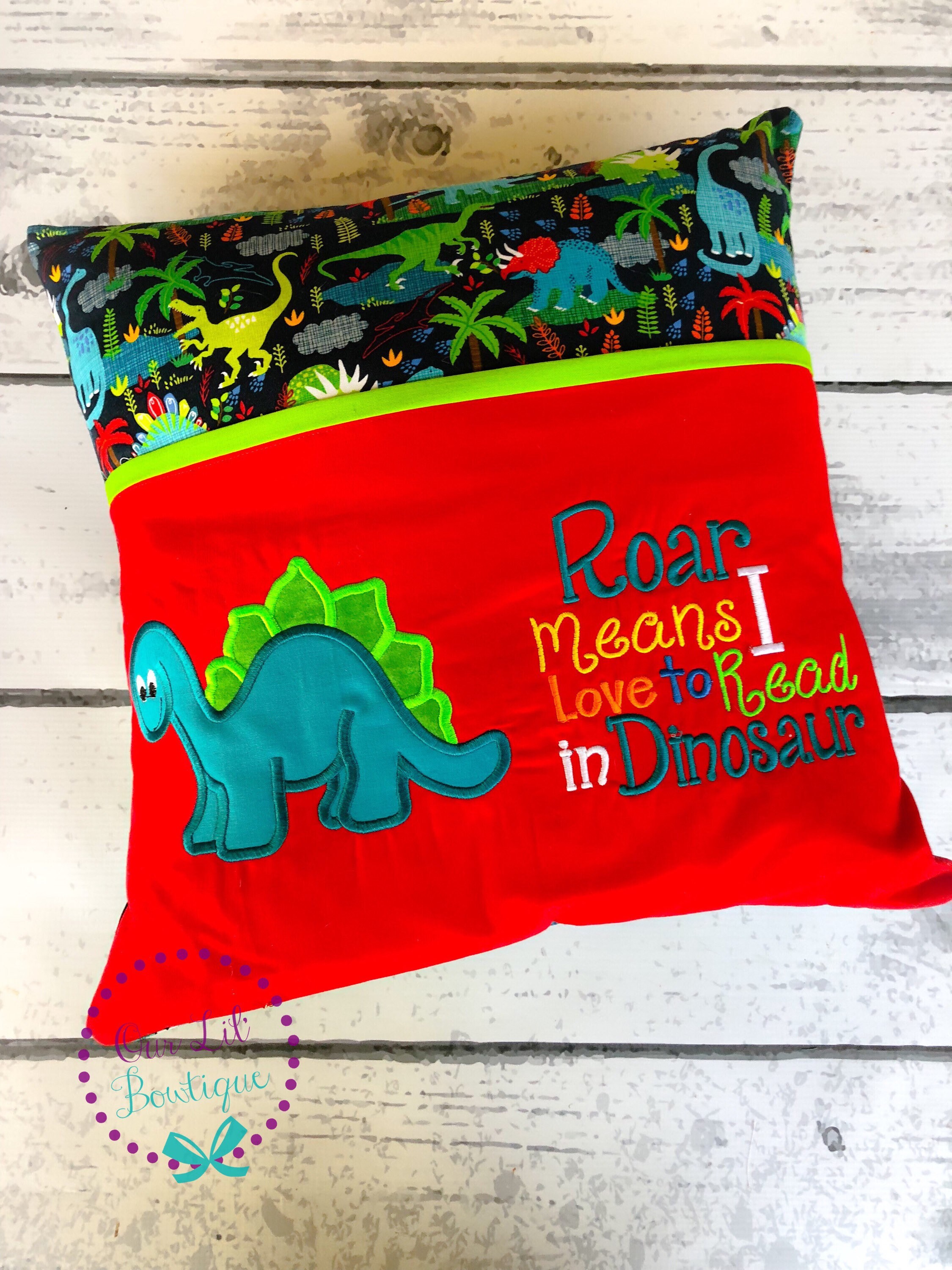 Baby Dinosaur Reading Pillow Kids Reading Pillow Pocket Etsy