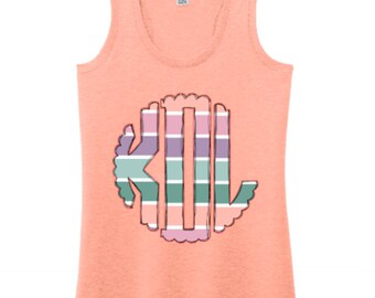 Stripe Monogram Tank - Womens Monogram Shirt - Personalized Shirt - Summer Monogram - Personalized - Monogram Tank