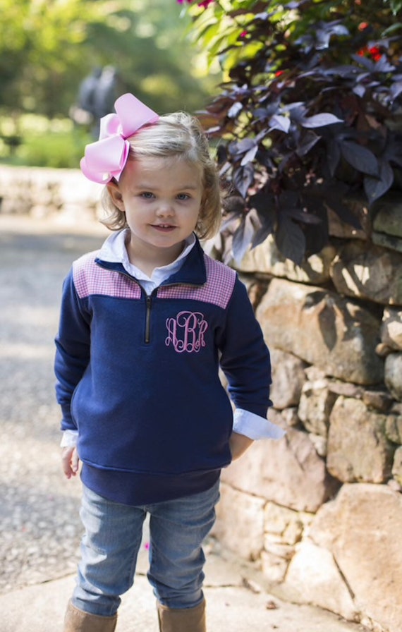 Personalized Zip Up - Personalized Kids Pullover - Monogrammed Pullover - Boys Monogram Zip Up - Gingham - Girls Monogram Quarter Zip Up Il_570xn