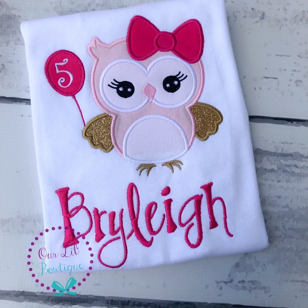 Owl Birthday Shirt- Personalized Birthday Shirt - Personalized Owl -Birthday Outfit - Pink and Gold - 1st Birthday Outfit