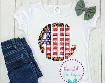 Flag Monogram Shirt - Kids Monogram Shirt - Personalized Shirt - Summer Monogram - Personalized - Sublimation - Kids Monogram Shirt