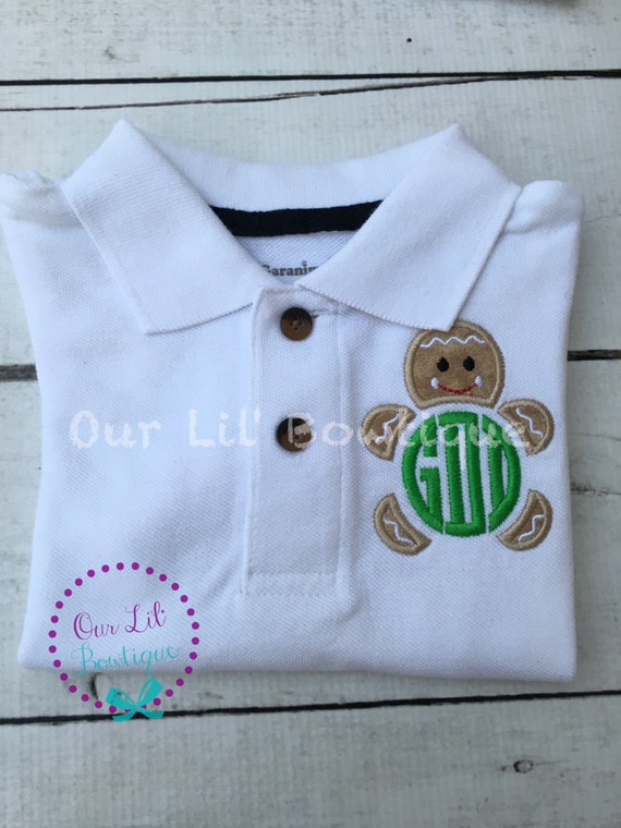Gingerbread Polo - Christmas Polo - Christmas Gingerbread Polo - Gingerbread Monogram - Monogram - Boys Christmas Shirt Il_570xn
