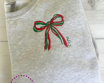 Bow Monogram Sweatshirt - Personalized Initial Sweatshirt - Christmas Bow - Christmas Sweatshirt