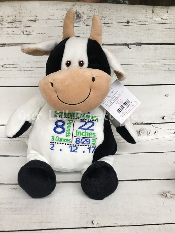 Personalized Stuffed Animal - Subway Art Baby Gift - Personalized Cubbie - Birth Announcement - New Baby -Personalized Baby Gift- Cow Il_570xn
