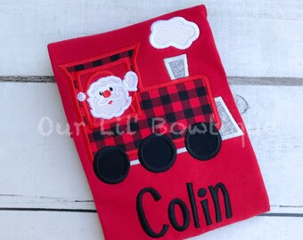 Personalized Christmas Train Shirt: Santa Applique, Boy's Holiday Outfit