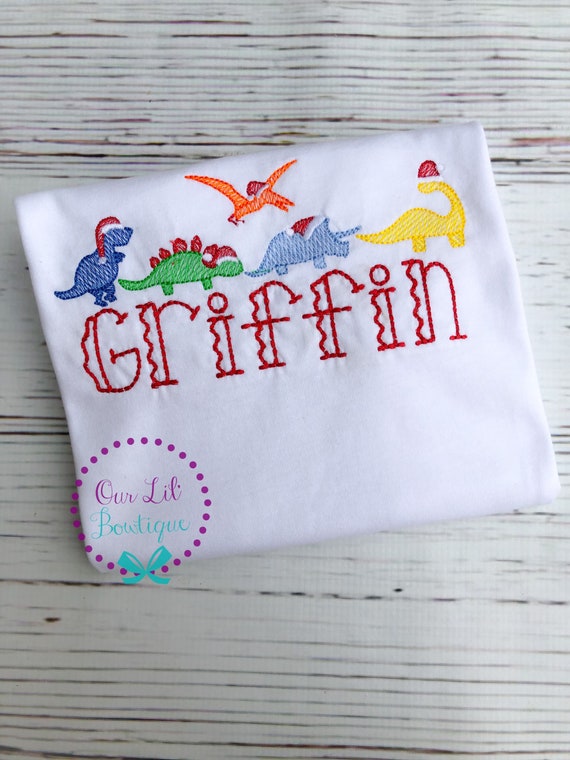 Christmas Dinosaur - Boy's Dinosaur- Christmas Shirt - Personalized Shirt - Santa Dinosaur - Christmas Presents - Christmas Tree Il_570xn